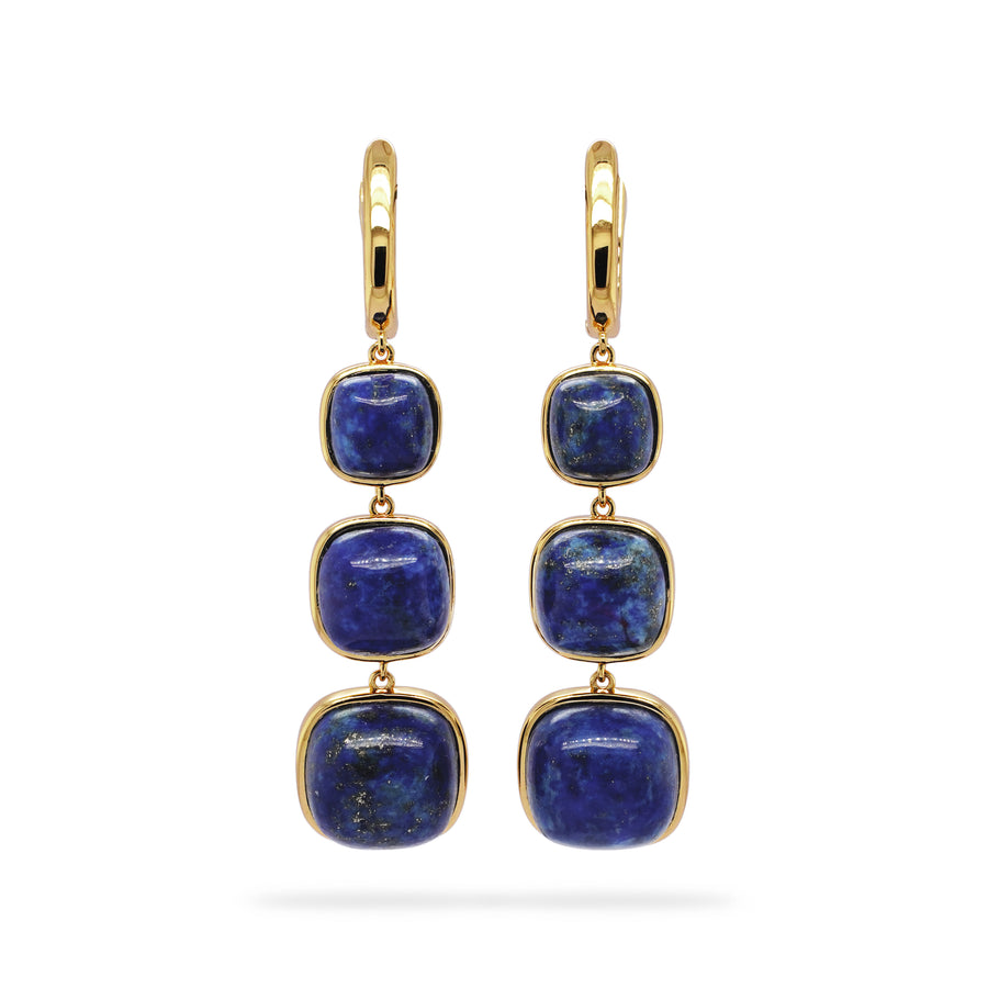 Lapis Lazuli 3 Stone Earring in Brass