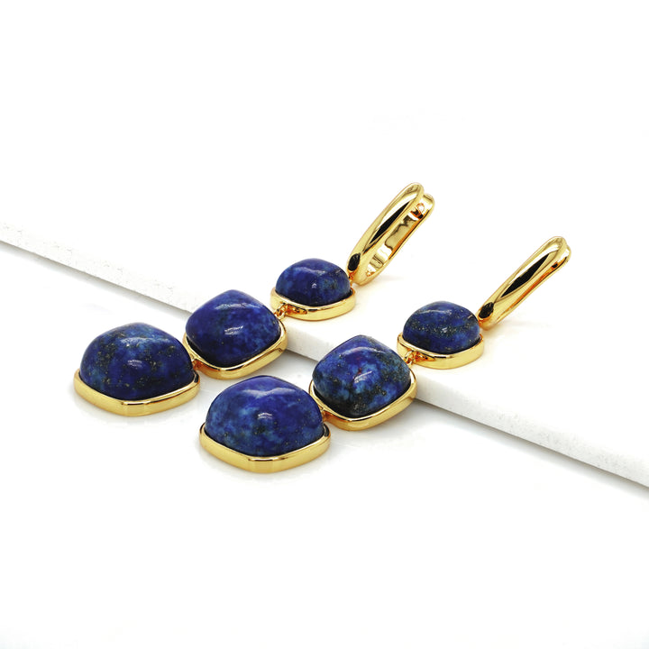 Lapis Lazuli 3 Stone Earring in Brass