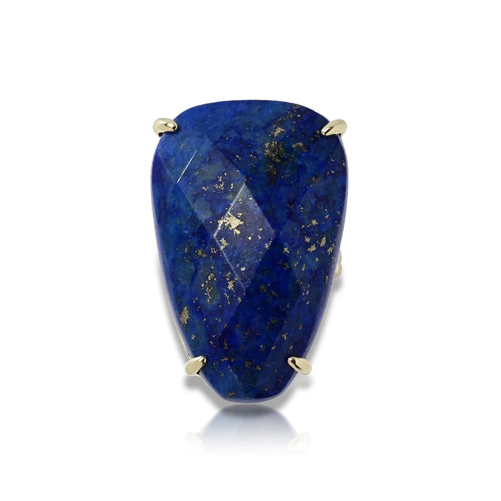 Fancy Shape Lapis Lazuli Statement Ring in 18K Gold Plated Brass