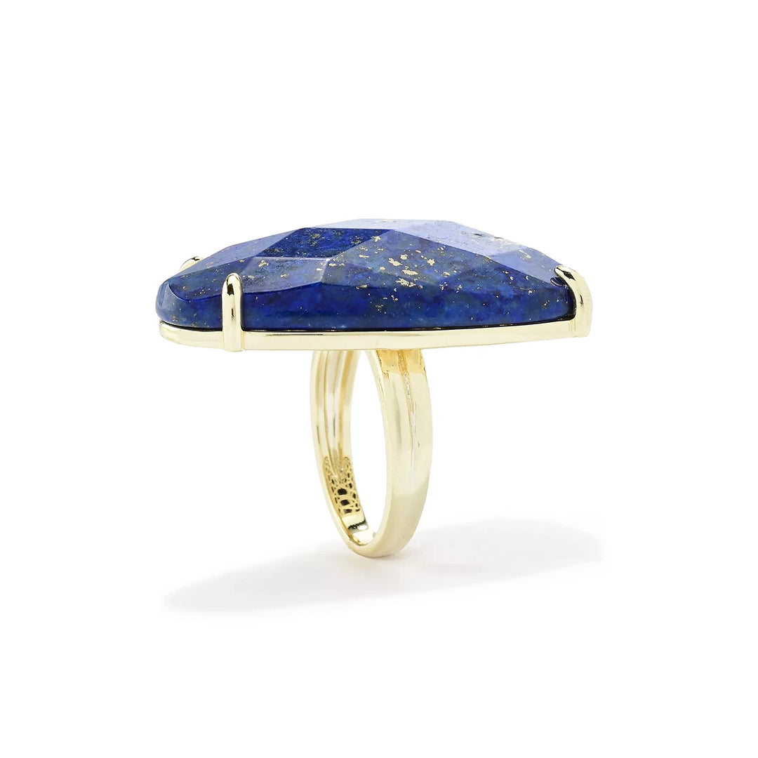 Fancy Shape Lapis Lazuli Statement Ring in 18K Gold Plated Brass