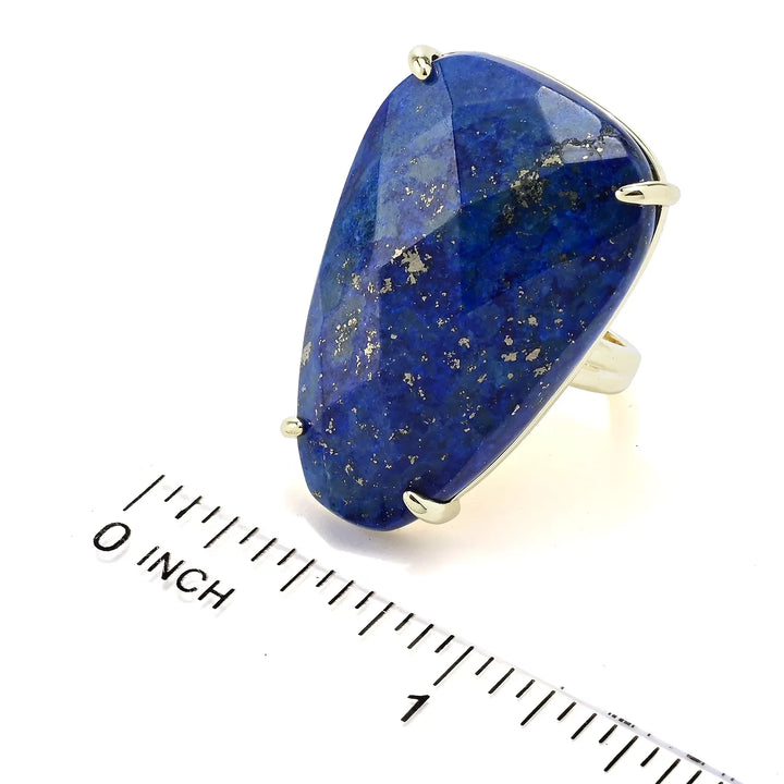 Fancy Shape Lapis Lazuli Statement Ring in 18K Gold Plated Brass