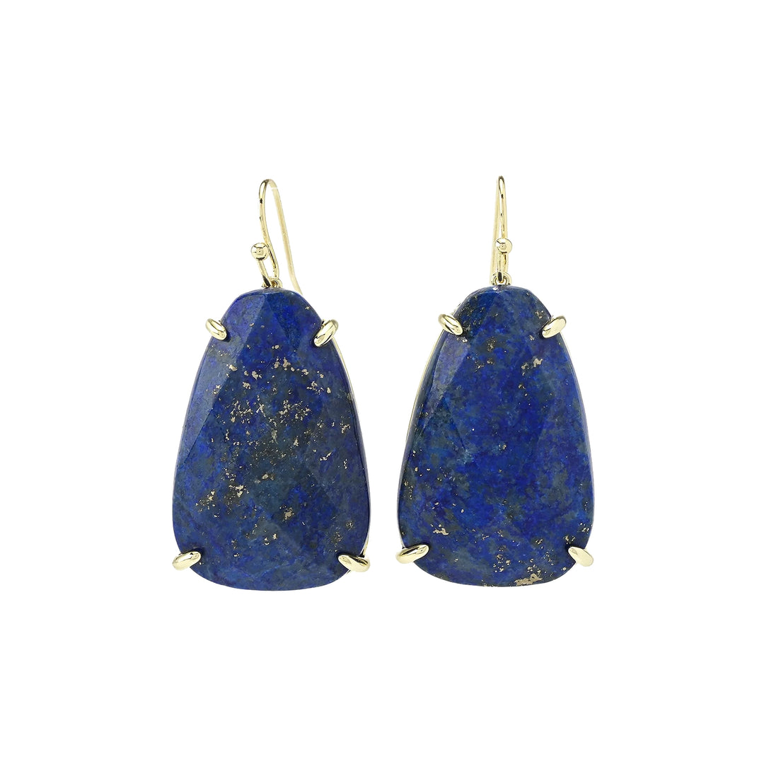 Fancy Shape Lapis Lazuli Drop Earrings in 18K Gold Plated Brass