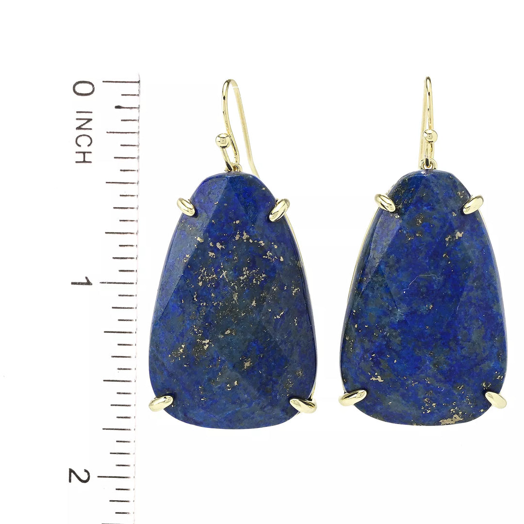 Fancy Shape Lapis Lazuli Drop Earrings in 18K Gold Plated Brass