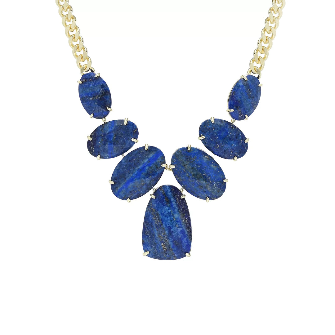 Lapis Lazuli Graduated Statement Necklace in 18K Gold Plated Brass