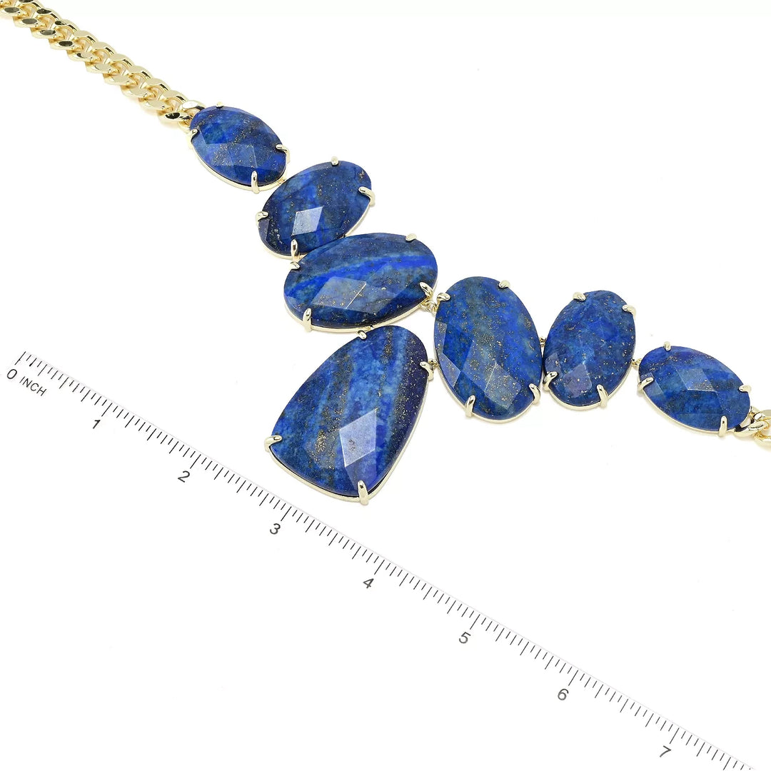 Lapis Lazuli Graduated Statement Necklace in 18K Gold Plated Brass