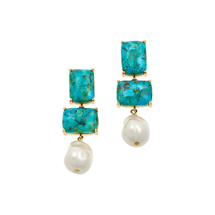 24 Cts Turquoise and Mother of Pearl Dangle Earring in Brass