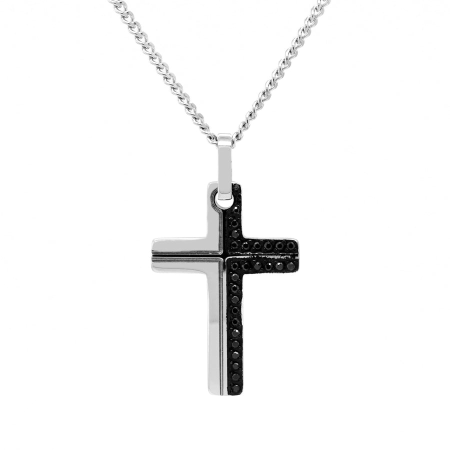Cross Black CZ Necklace in Stainless Steel
