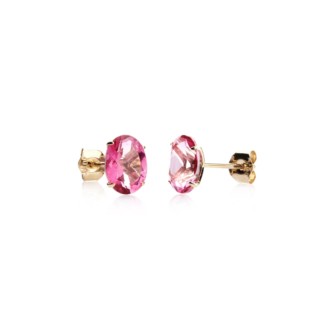 2.59 Cts Pink Topaz Stud Earring in 10K Yellow Gold