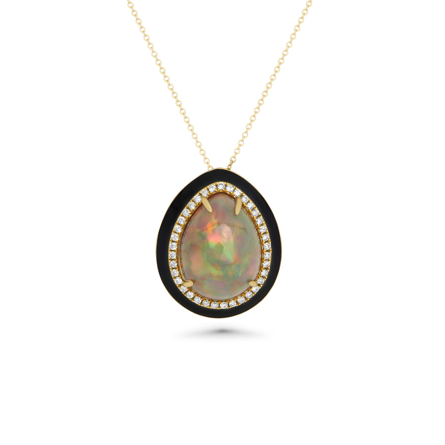 10.3 Cts White Opal and White Diamond Pendant in 14K Yellow Gold