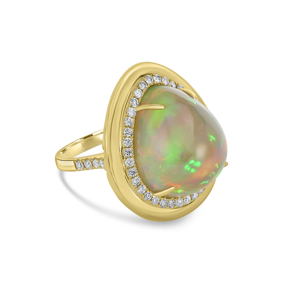 11.95 Cts Opal and White Diamond Ring in 14K Yellow Gold