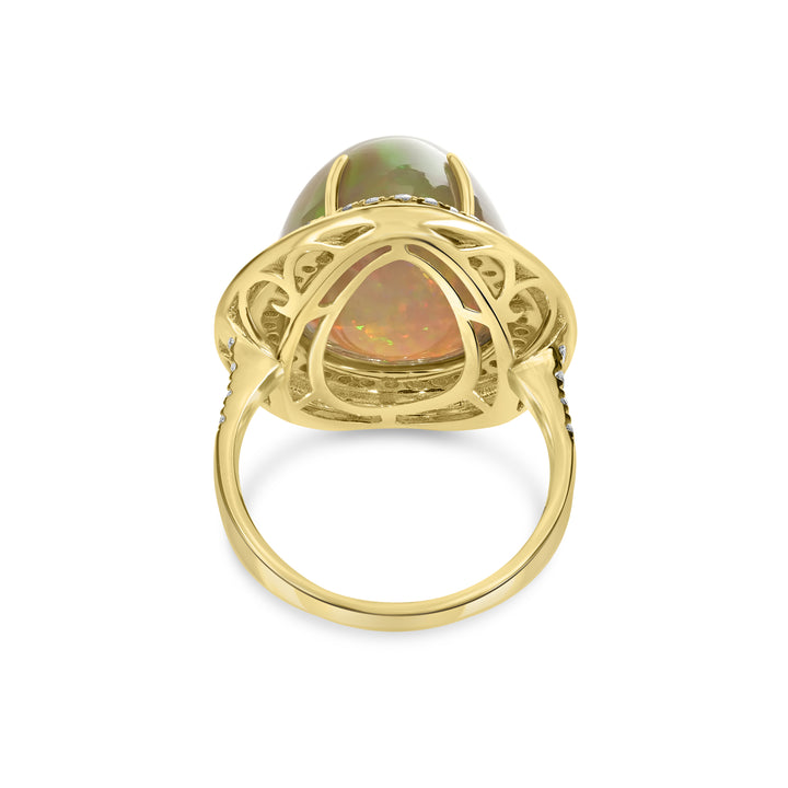11.95 Cts Opal and White Diamond Ring in 14K Yellow Gold