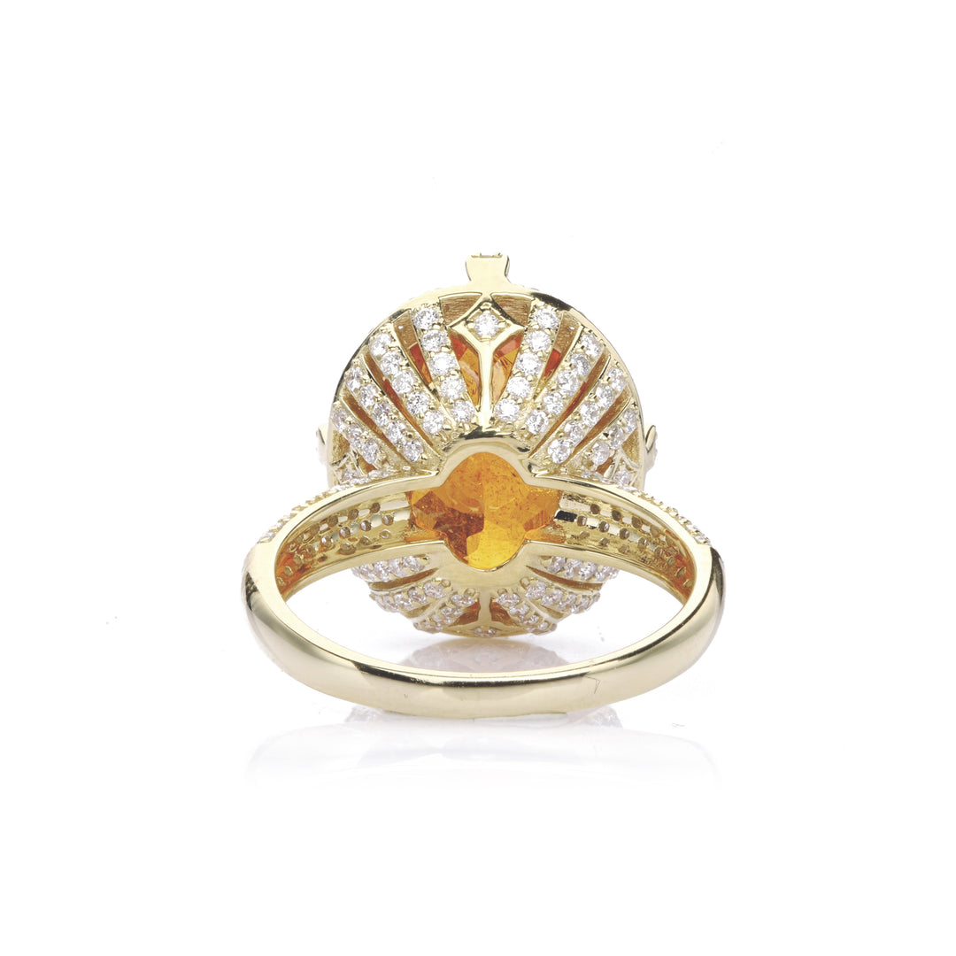 14.3 Cts Spessartite and White Diamond Ring in 18K Yellow Gold