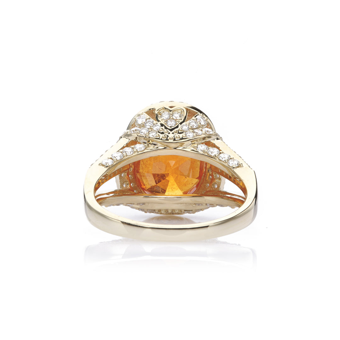9.34 Cts Spessartite and White Diamond Ring in 14K Yellow Gold