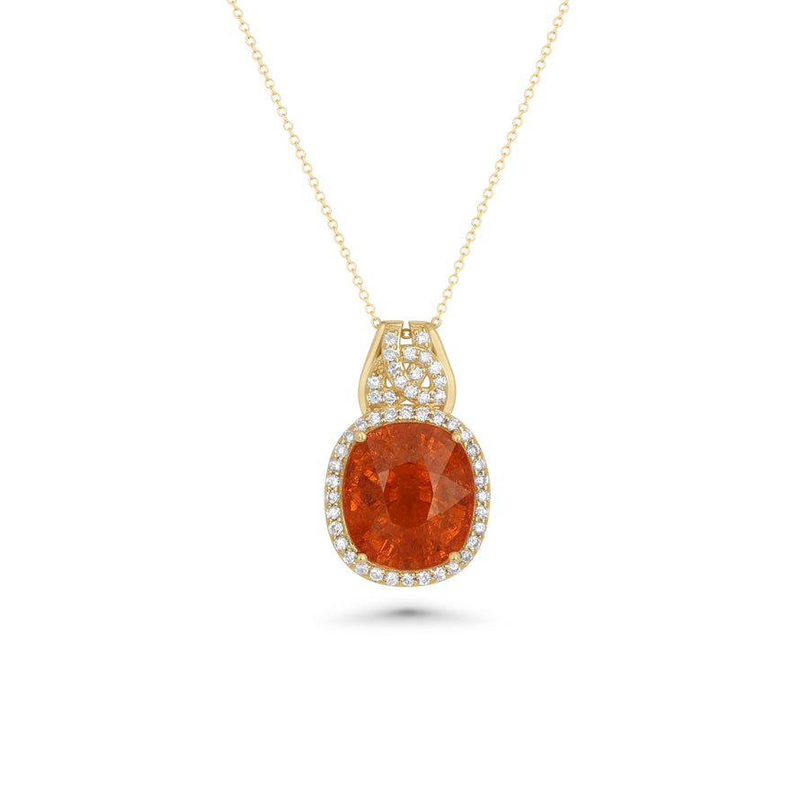 8.85 Cts Spessartite and White Diamond Pendant in 14K Yellow Gold