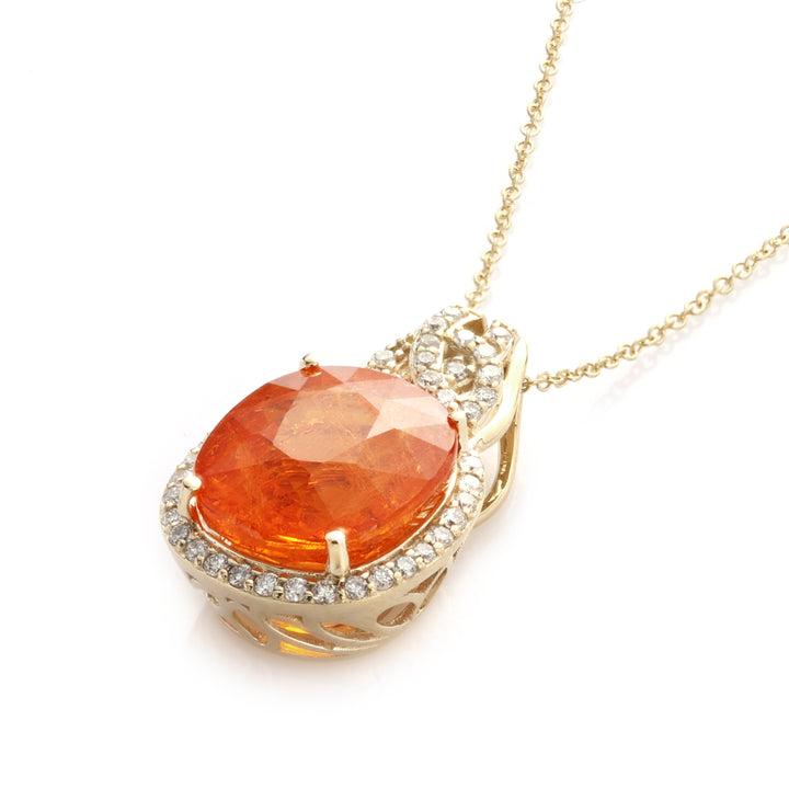 8.85 Cts Spessartite and White Diamond Pendant in 14K Yellow Gold