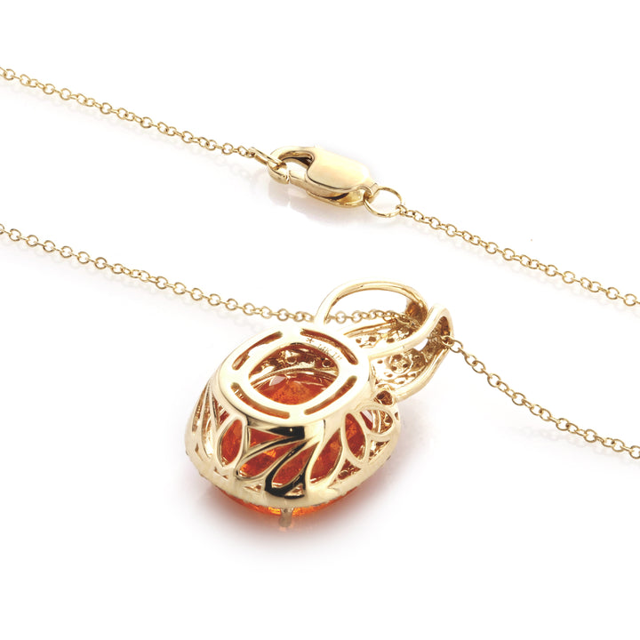 8.85 Cts Spessartite and White Diamond Pendant in 14K Yellow Gold