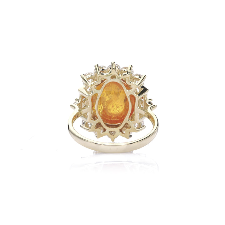 14.65 Cts Spessartite and White Diamond Ring in 14K Yellow Gold