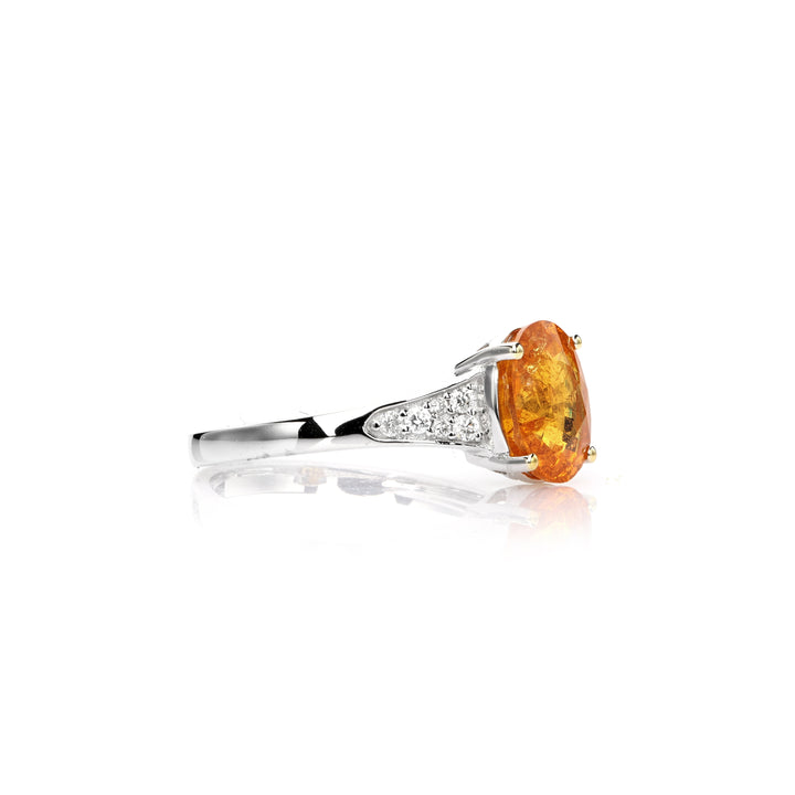 3.36 Cts Spessartite and White Diamond Ring in 14K Two Tone