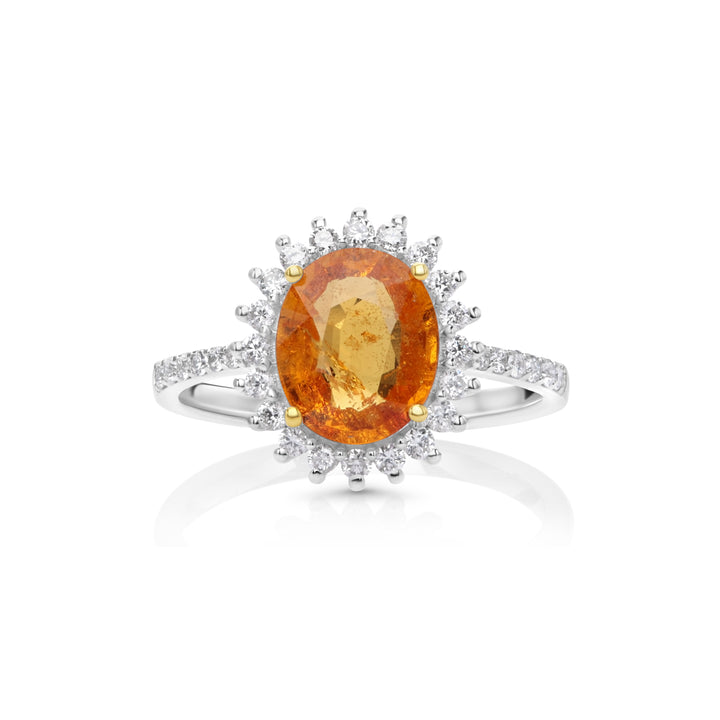 2.85 Cts Spessartite and White Diamond Ring in 14K Two Tone