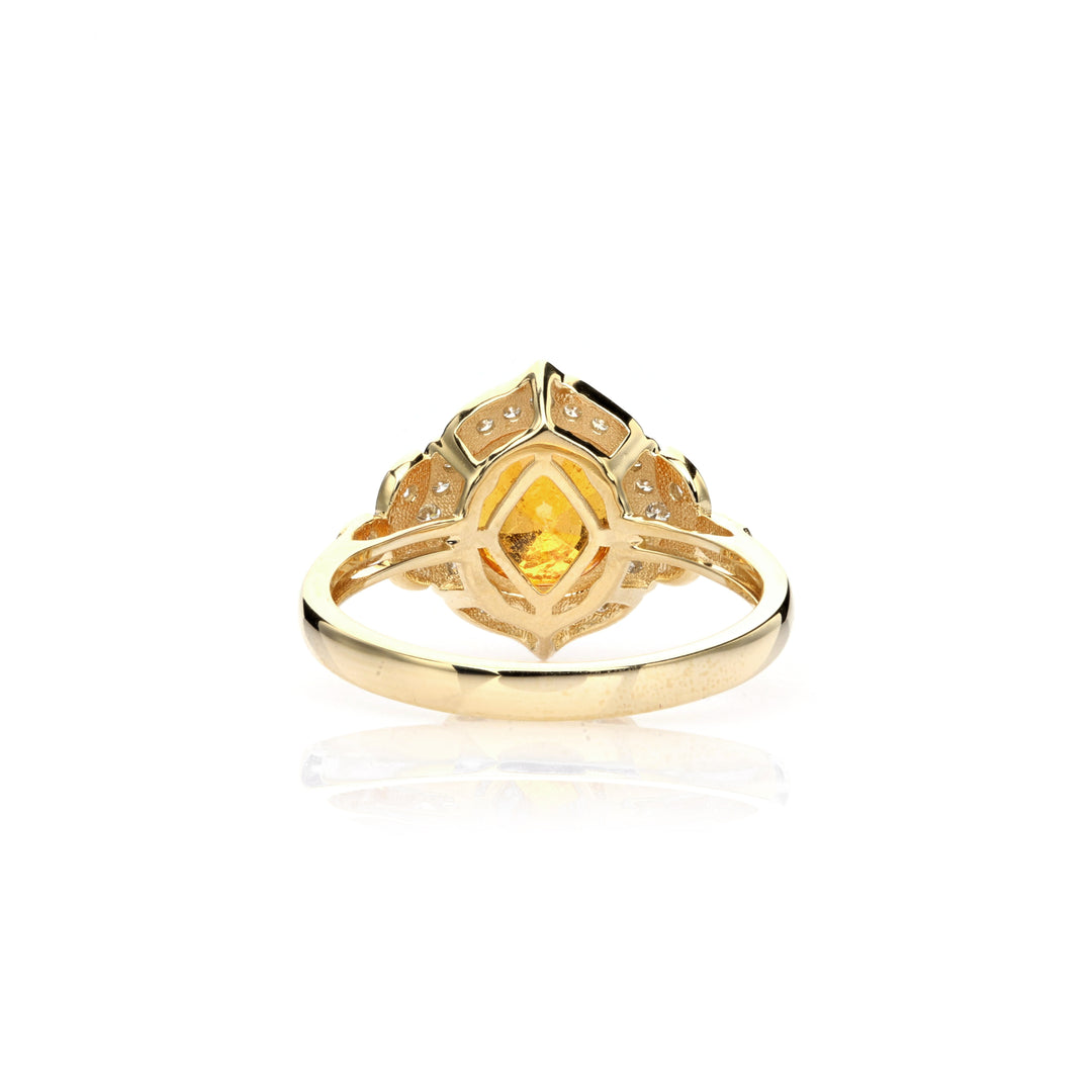 3.35 Cts Spessartite and White Diamond Ring in 14K Yellow Gold