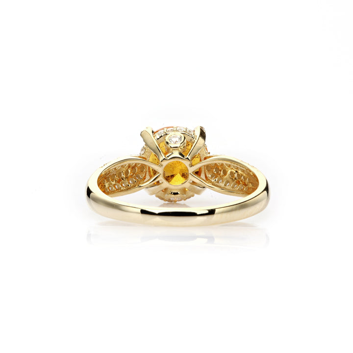 3.05 Cts Spessartite and White Diamond Ring in 14K Yellow Gold
