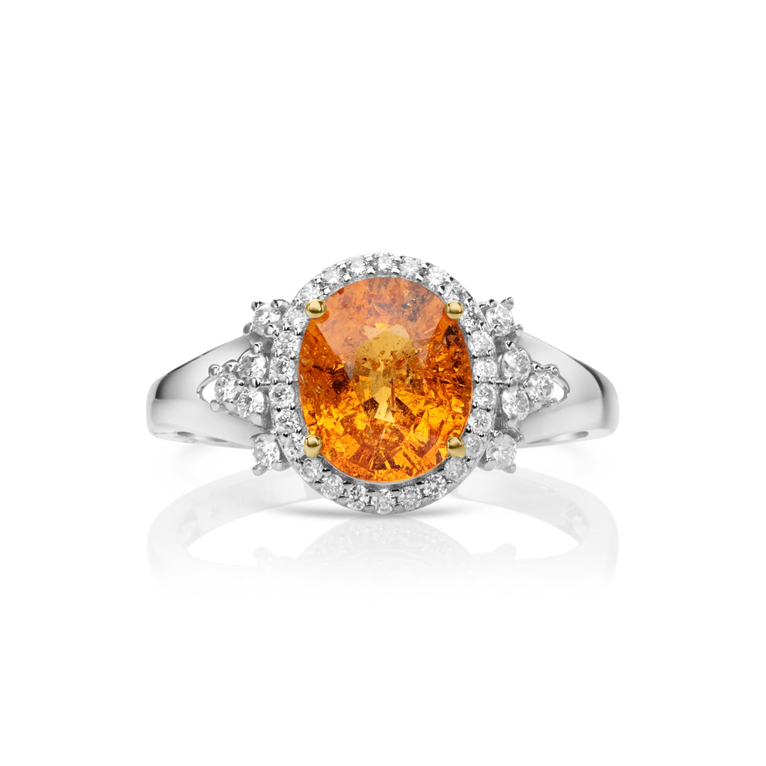 2.55 Cts Spessartite and White Diamond Ring in 14K Two Tone