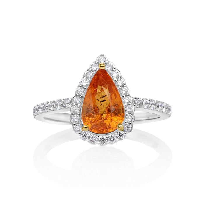 2.72 Cts Spessartite and White Diamond Ring in 14K Two Tone