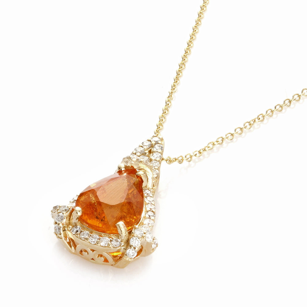 2.62 Cts Spessartite and White Diamond Pendant in 14K Yellow Gold