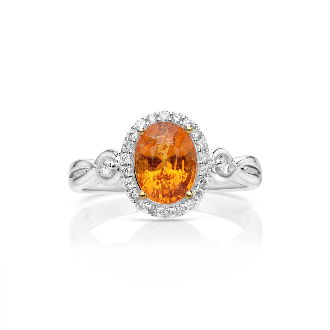 2.4 Cts Spessartite and White Diamond Ring in 14K Two Tone