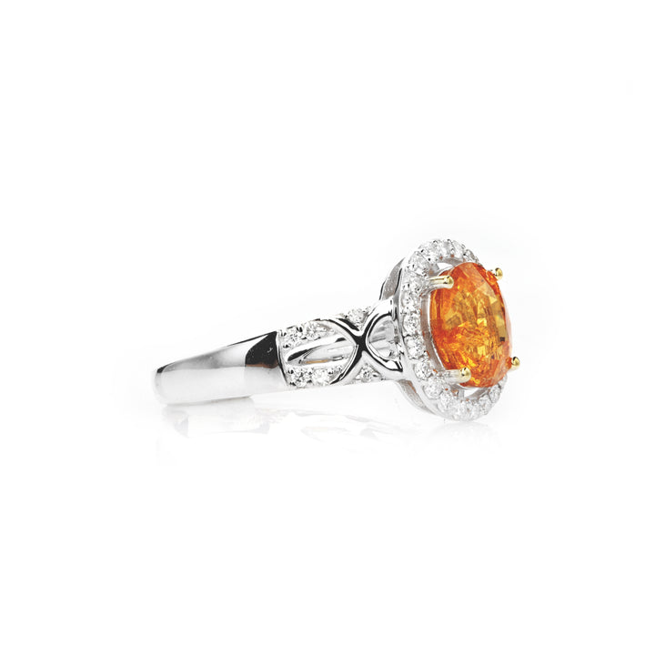 2.39 Cts Spessartite and White Diamond Ring in 14K Two Tone