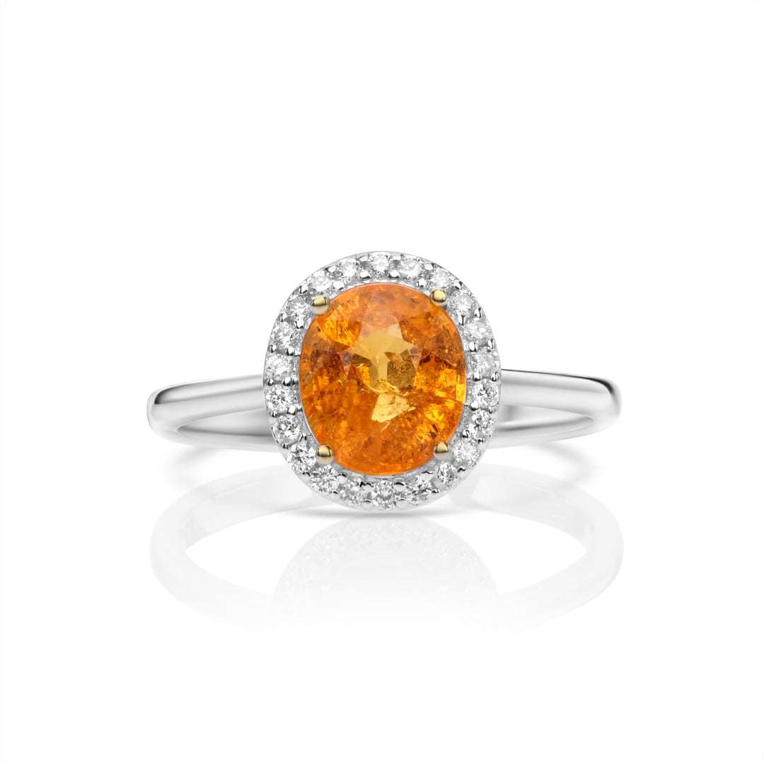 2.3 Cts Spessartite and White Diamond Ring in 14K Two Tone