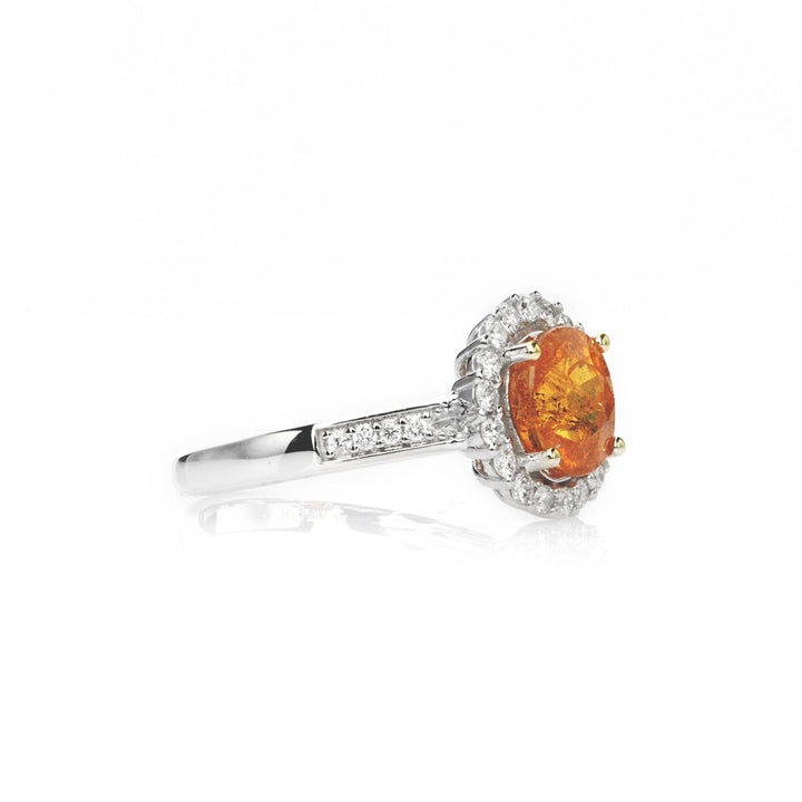 2.85 Cts Spessartite and White Diamond Ring in 14K Yellow Gold