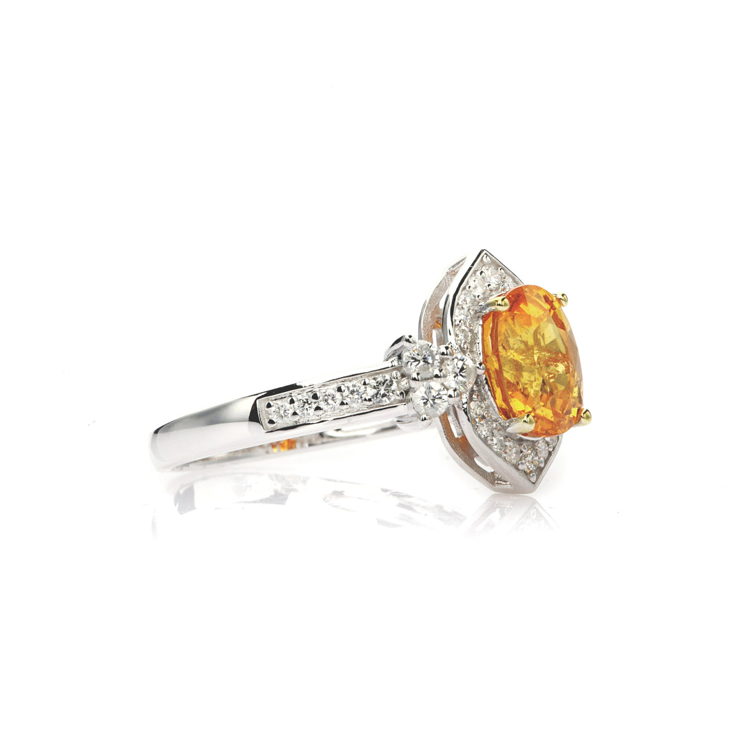 2.7 Cts Spessartite and White Diamond Ring in 14K Two Tone