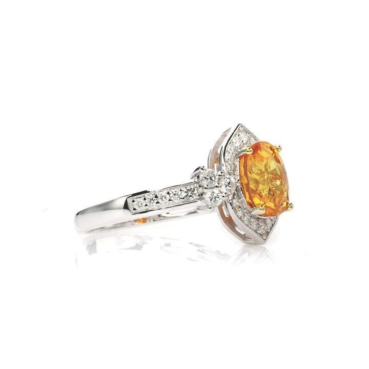 2.7 Cts Spessartite and White Diamond Ring in 14K Two Tone