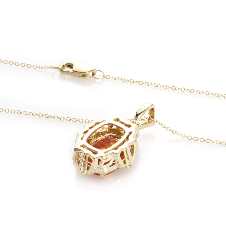 5.44 Cts Spessartite and White Diamond Pendant in 14K Yellow Gold