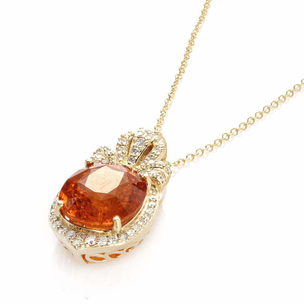 5.12 Cts Spessartite and White Diamond Pendant in 14K Yellow Gold