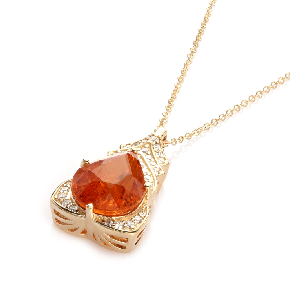 4.33 Cts Spessartite and White Diamond Pendant in 14K Yellow Gold