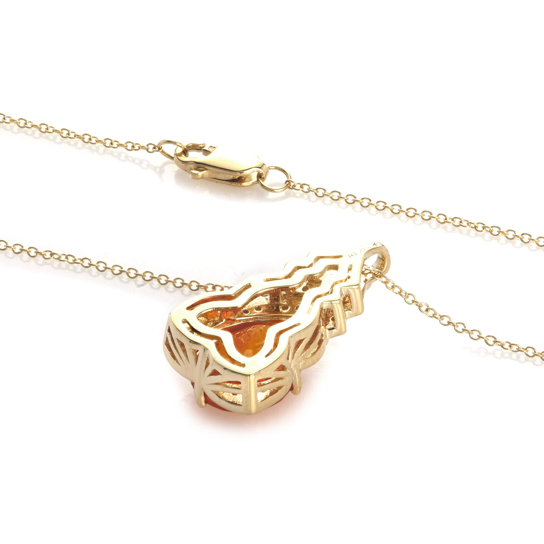 4.33 Cts Spessartite and White Diamond Pendant in 14K Yellow Gold