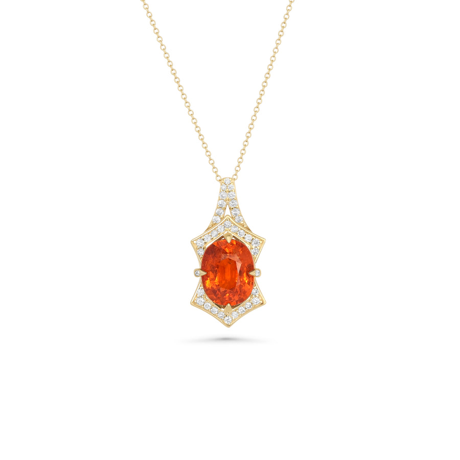 4.07 Cts Spessartite and White Diamond Pendant in 14K Yellow Gold