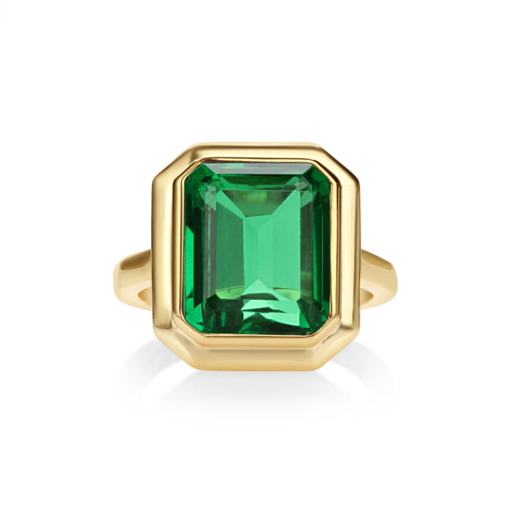 6.94 Cts Tsavorite Colored Doublet Quartz Ring in Brass