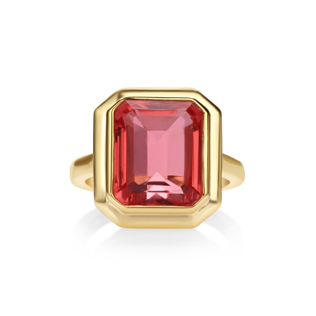 7.19 Cts Padparadscha Colored Doublet Quartz Ring in Brass