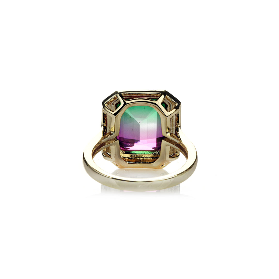 7.23 Cts Bi-Color Tourmaline Colored Doublet Quartz Ring in Brass