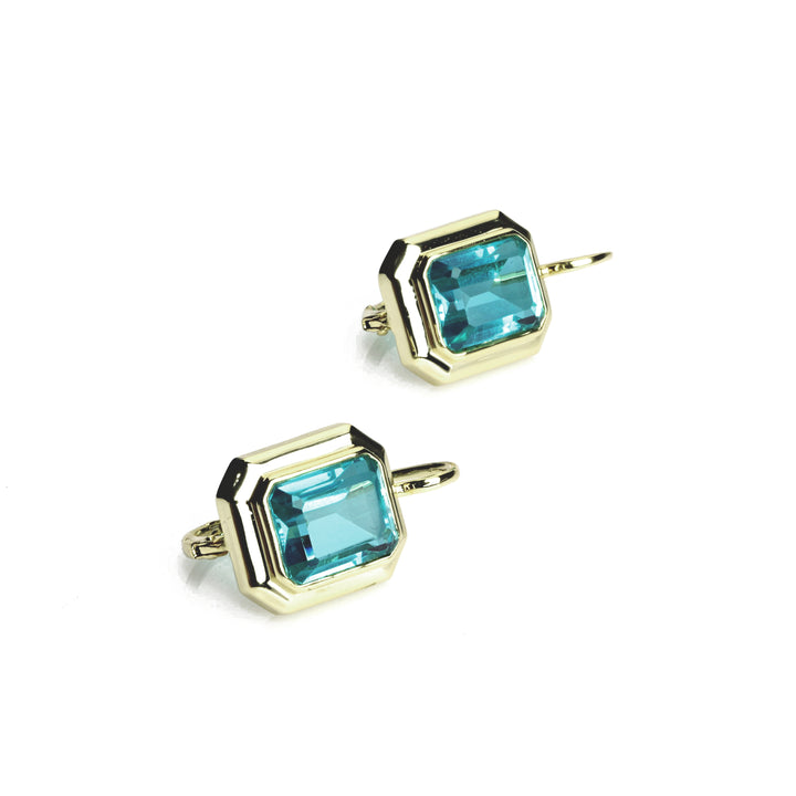 7.35 Cts Paraiba Blue Colored Doublet Quartz Earring in Brass