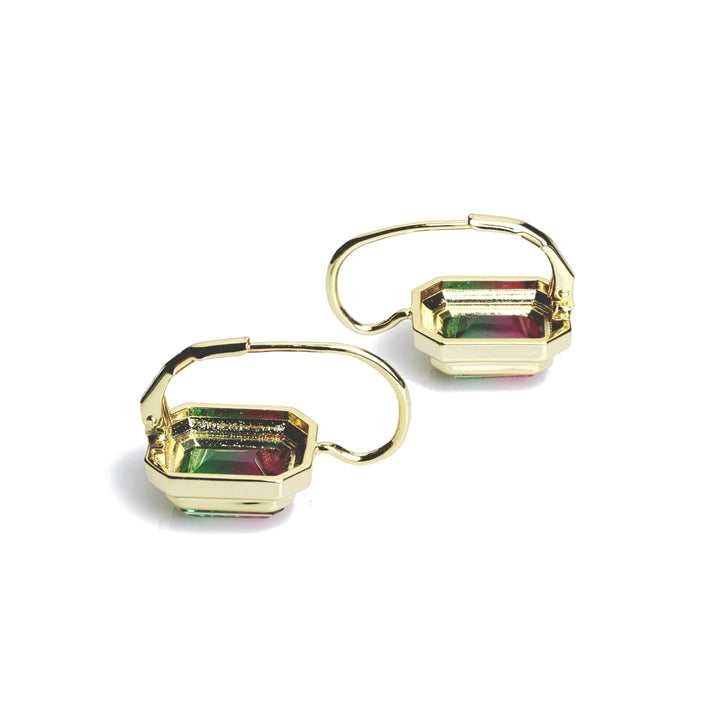 7.33 Cts Bi-Color Tourmaline Colored Doublet Quartz Earring in Brass