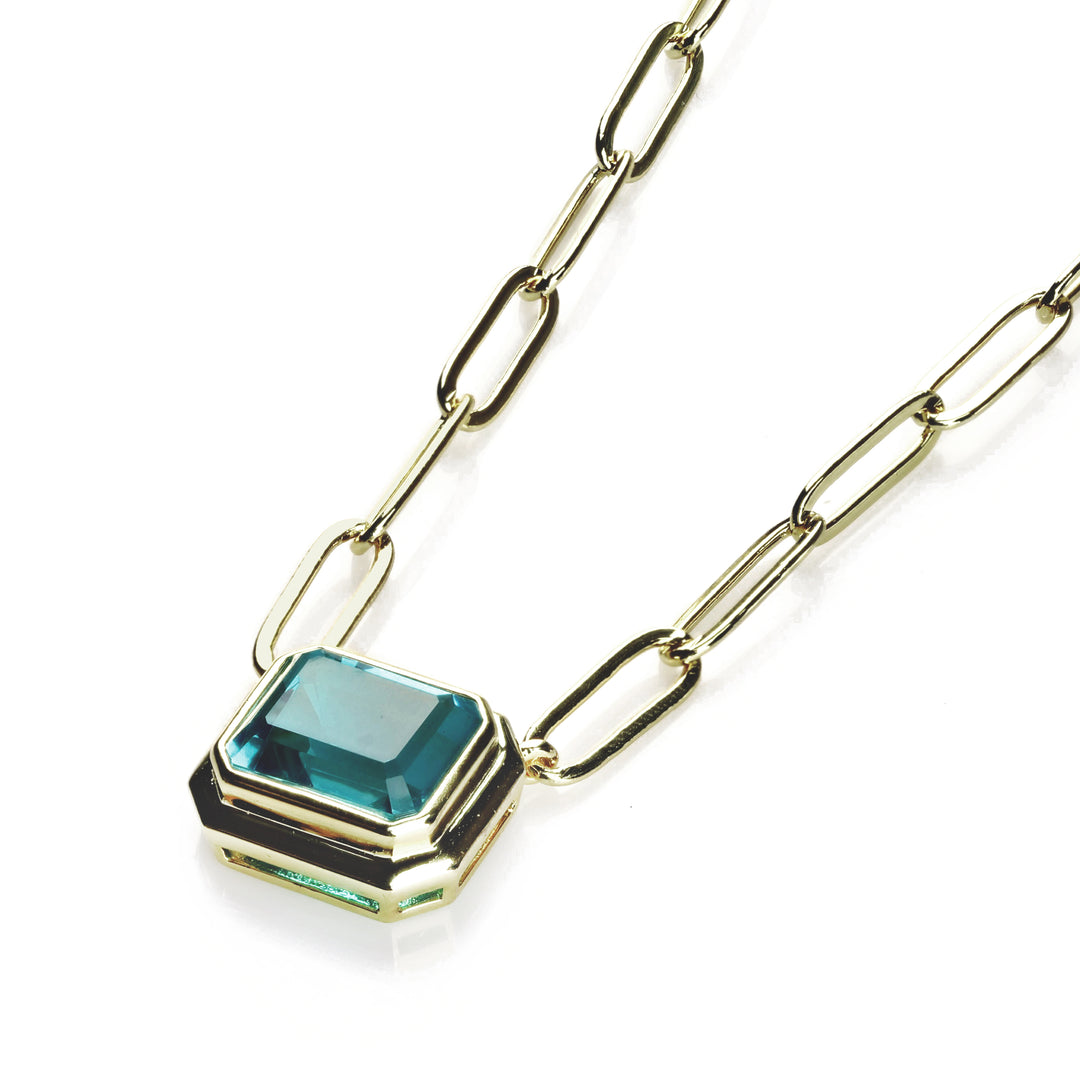 7.06 Cts Paraiba Blue Colored Doublet Quartz Necklace in Brass