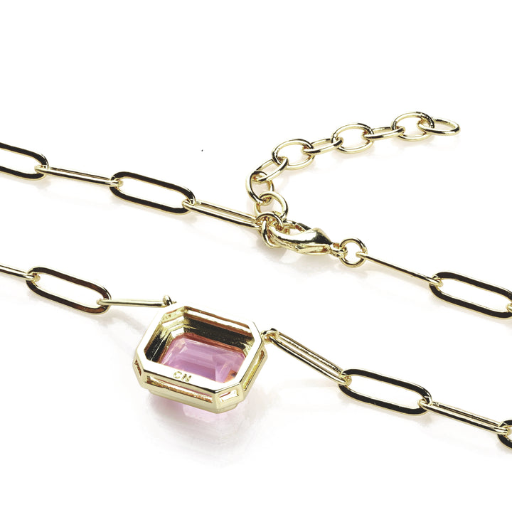 7.07 Cts Kunzite Colored Doublet Quartz Necklace in Brass