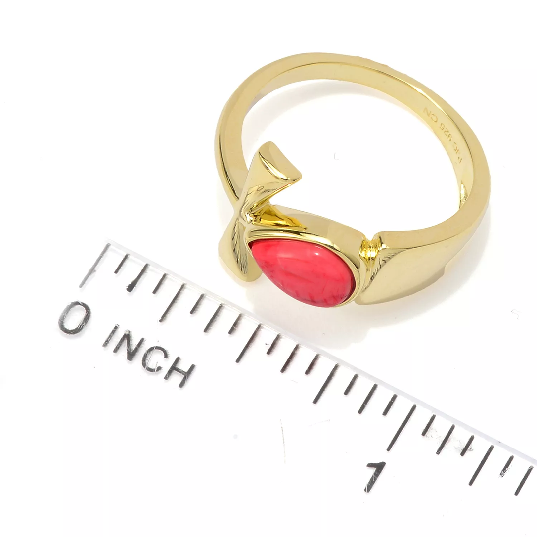 1.05 Cts Red Coral Egyptian Ankh Cross Ring in 18K Gold Plated 925 Silver