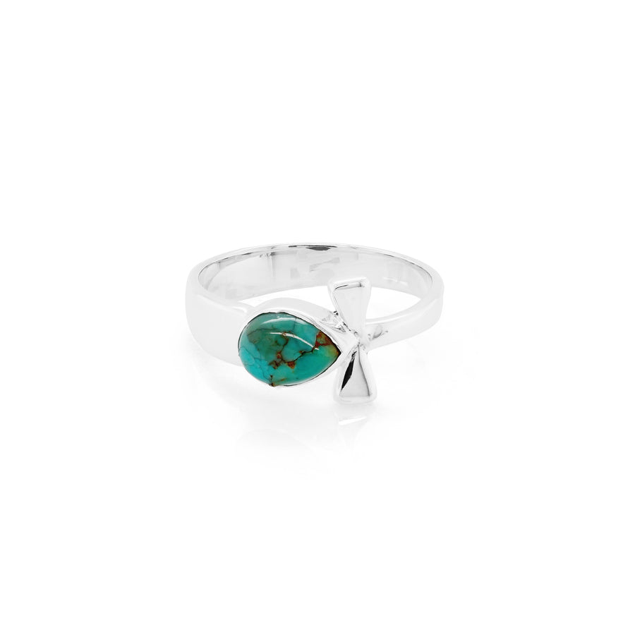 1.00 Cts Turquoise Egyption Ankh Ring in 925