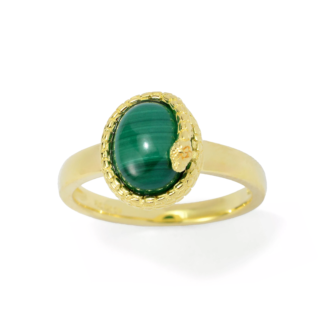 3.70 Cts Malachite Egyptian Snake Wrap Ring in 18K Gold Plated 925 Silver