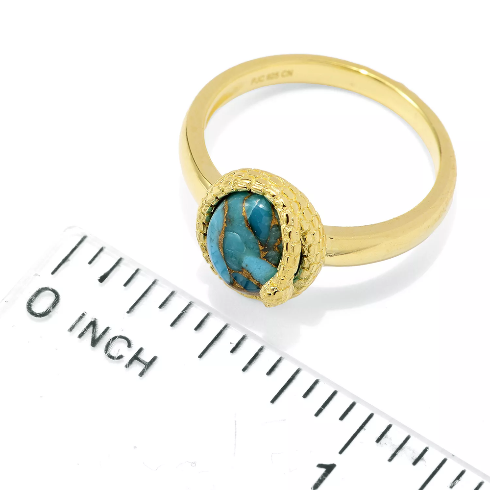 1.80 Cts Turquoise Egyptian Snake Wrap Ring in 18K Gold Plated 925 Silver